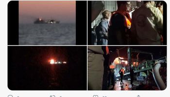 حريق ضخم في سفينة تابعة للجيش الإيراني