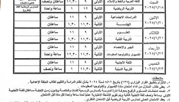 جداول امتحانات الشهادة الإعدادية ببنى سويف 