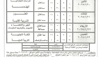 جدول امتحانات الشهادة الإعدادية في سوهاج