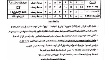 جدول امتحانات الشهادة الابتدائية في سوهاج