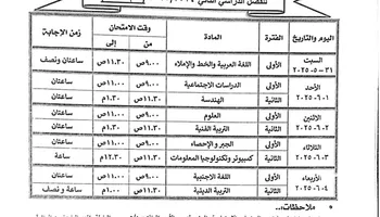 جدول امتحانات الشهادة الإعدادية