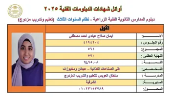 الأولى على الدبلومات الفنية بالشرقية 