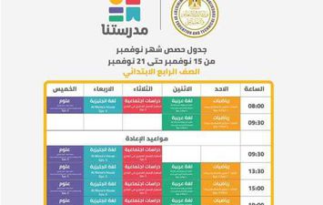 جدول قناة مدرستنا فى الأسبوع الخامس