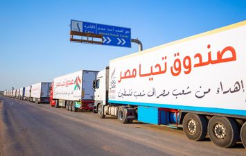 130 شاحنة من قافلة &quot;تحيا مصر&quot; في طريقها إلى الأراضي الفلسطينية