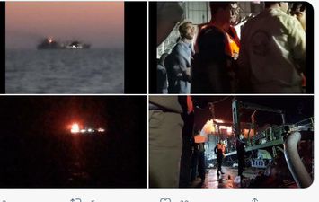 حريق ضخم في سفينة تابعة للجيش الإيراني