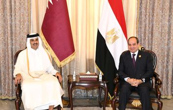الرئيس السيسي يلتقي أمير دولة قطر ببغداد