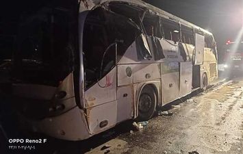 حادث انقلاب اتوبيس بطريق السويس القاهرة 