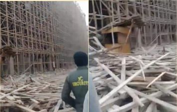 انهيار سقالة بناء ضخمة بمستشفى التل الكبير بالإسماعيلية