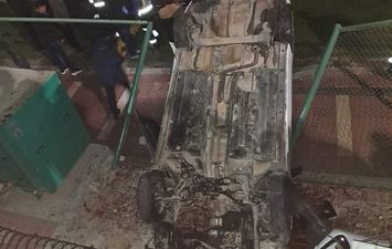 سقوط سيارة ملاكي بالممشى السياحي لكورنيش النيل ببنى سويف 
