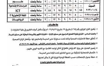 جدول امتحانات الشهادة الابتدائية في سوهاج