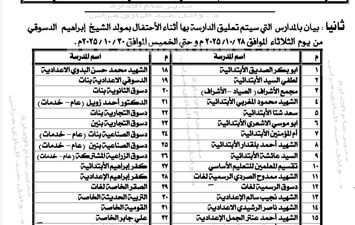 أسماء المدارس التي سيتم تعطيل الدراسة بها 