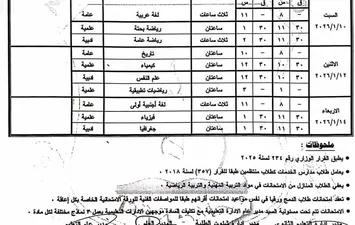 جدول امتحانات الصف الثاني الثانوي بقنا
