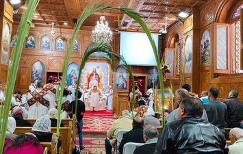  روحانية مميزة وسعف النخيل.... قداس عيد أحد الشعانين بكنيسة الأنبا بيشوي ببورسعيد