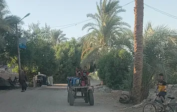 جانب من الاطفال اثناء ذهابهم لملئ المياه 