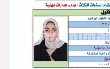 غدير فتحي، الأولى على الدبلوم الفني الزراعي 