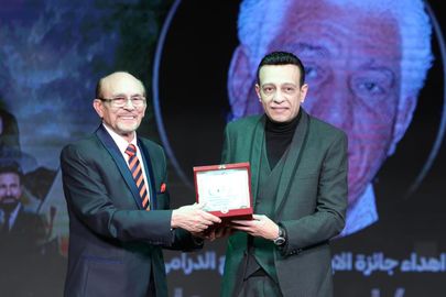 محمد صبحي أثناء تكريم نجوم الزمن الجميل 