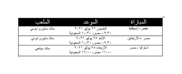 جدول مباريات مصر