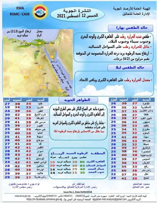 حالة الطقس الخميس 12 أغسطس