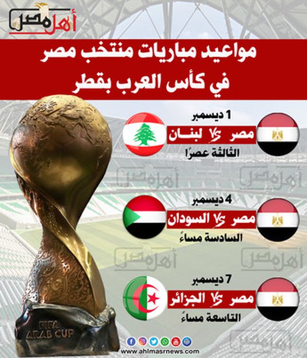 مواعيد مباريات منتخب مصر لكأس العرب 