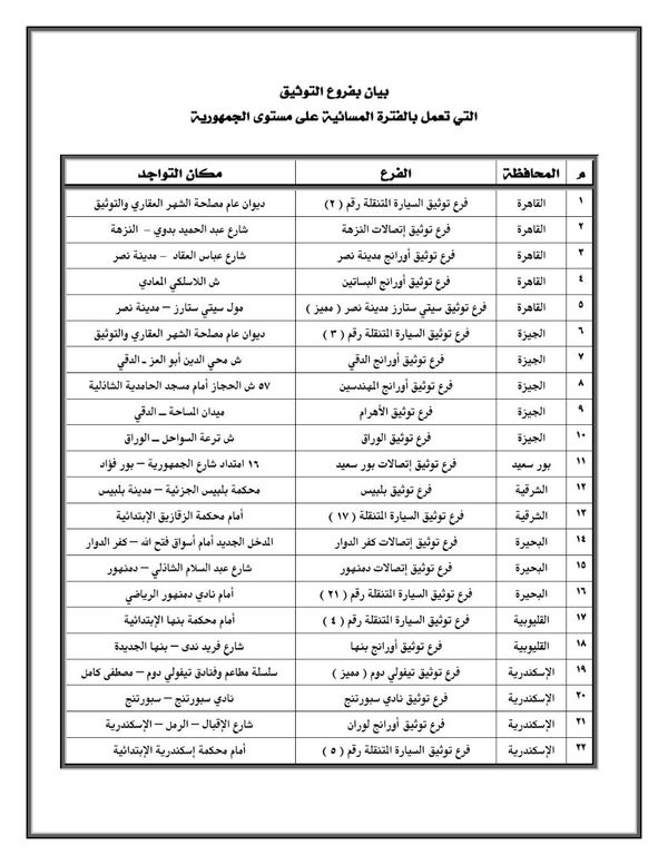 وزير العدل يطلق خدمة التوثيق في الفترة المسائية في 44 فرع بـ 20 محافظة