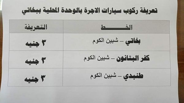 التعريفة الجديدة 