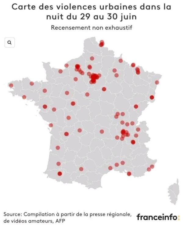 خريطة انتشار المظاهرات وأعمال الشغب في فرنسا