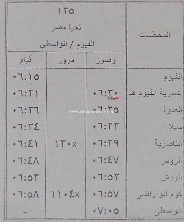 مواعيد قطارات خط الفيوم القاهرة 