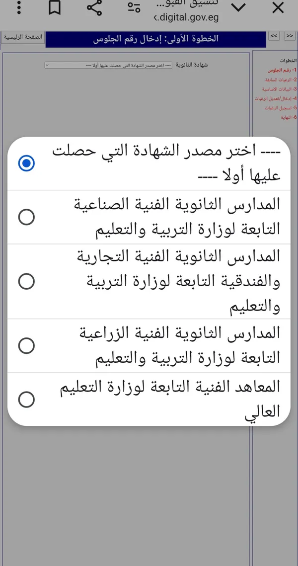 خطوات تسجيل الرغبات بتنسيق الدبلومات الفنية للقبول بالجامعات 