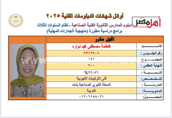 أوائل الدبلومات الفنية بالغربية