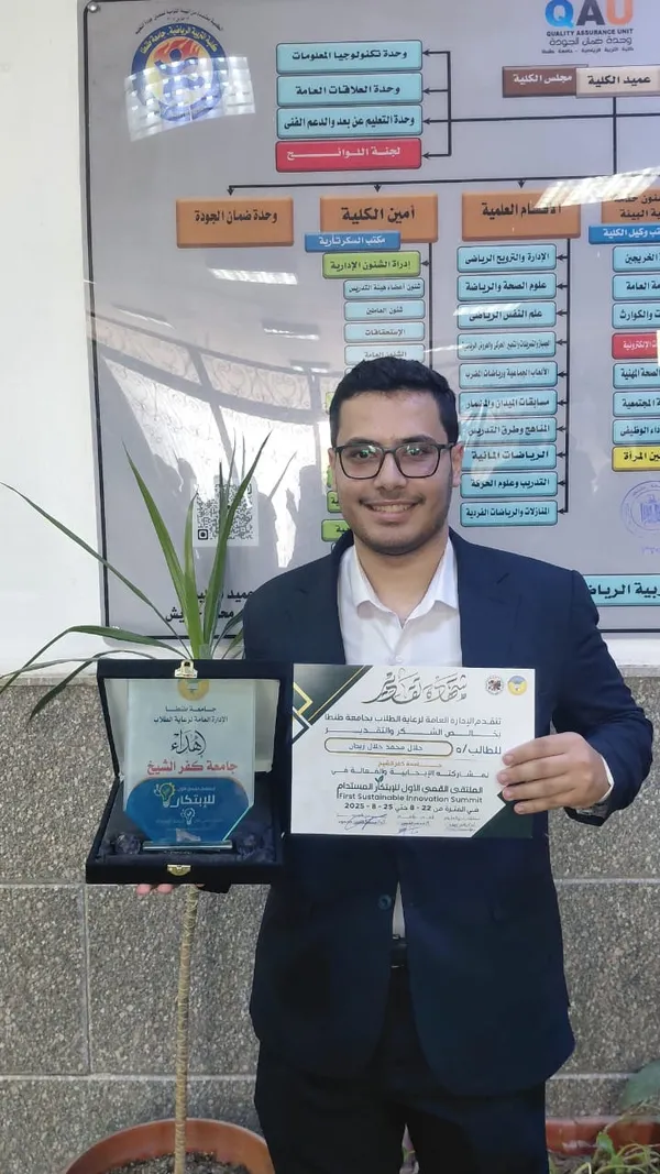 جامعة كفرالشيخ تحصد المركز الثاني في ريادة الأعمال بالملتقى الأول للابتكار المستدام بجامعة طنطا