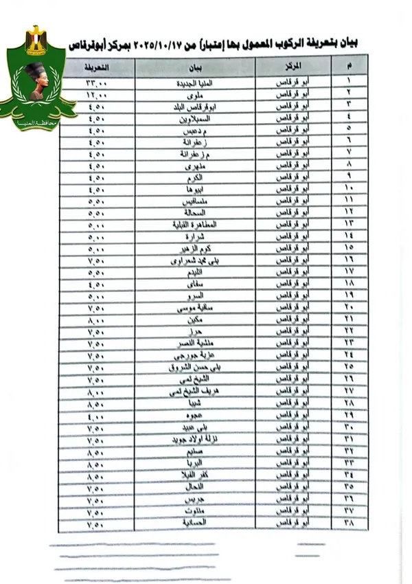 تعريفة الركوب في المنيا