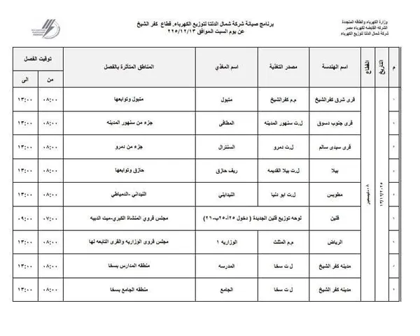 المناطق المتأثرة بانقطاع التيار الكهربائي 