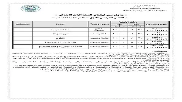 جدول الامتحانات 