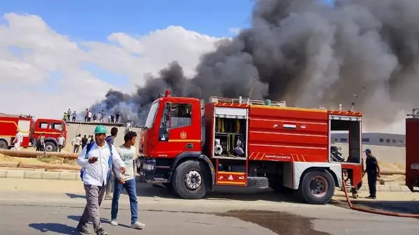 حريق مصنع اقمشه بالإسماعيلية 