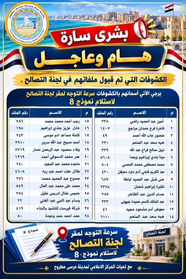 قبول ملفت التصالح بمطروح