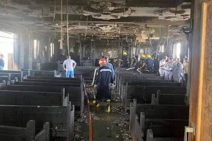 حريق كنيسة الانبا بيشوي بالمنيا 